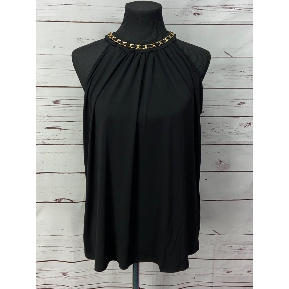 Lavish Black Gold Embellished Neck Women's Size Large Halter Style Flowy Elegant